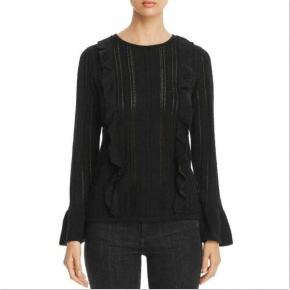 Design History Black Pointelle Ruffled Sweater